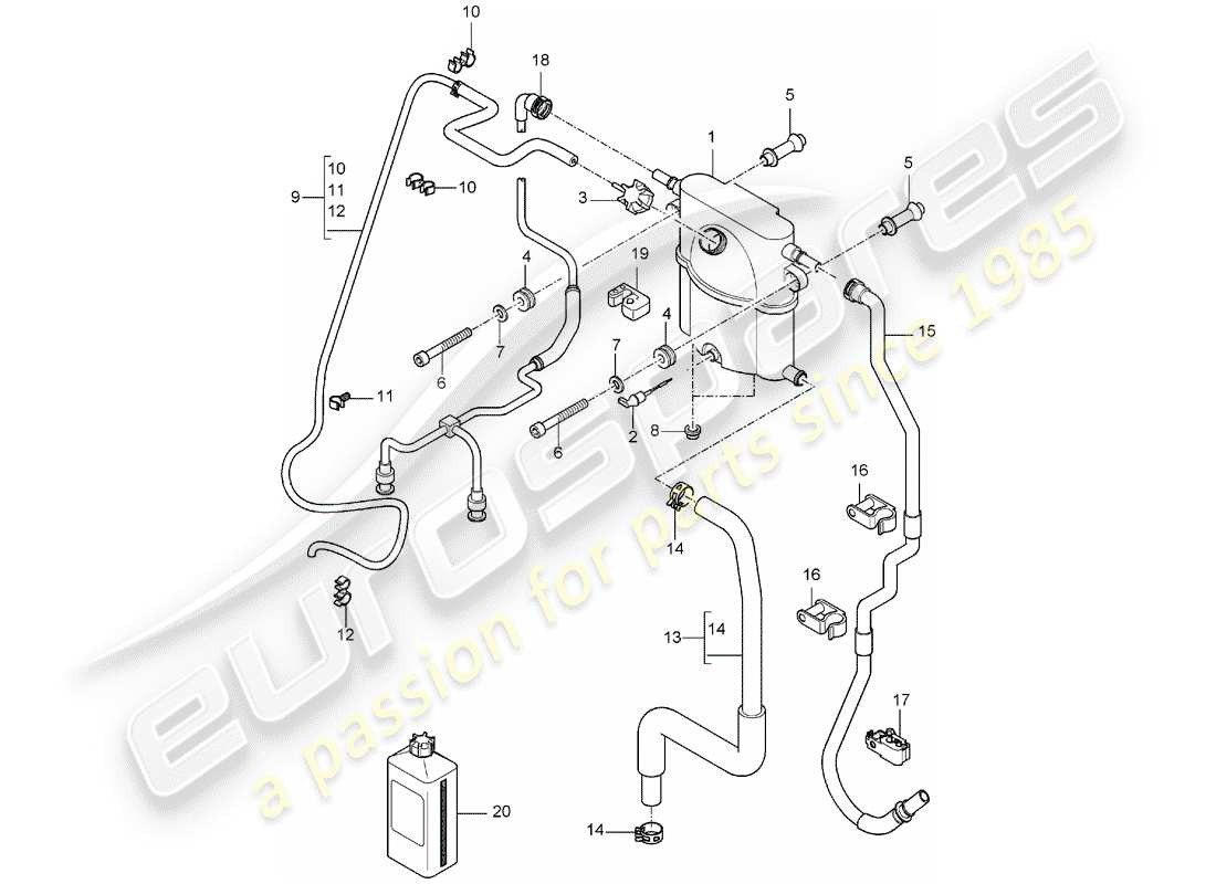 porsche 2004 (carrera gt) enfriamiento por agua 3 - diagrama de piezas del contenedor de fluidos