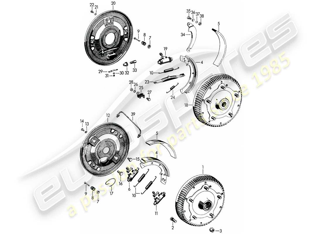 porsche 1964 (356b/356c) freno diagrama de piezas