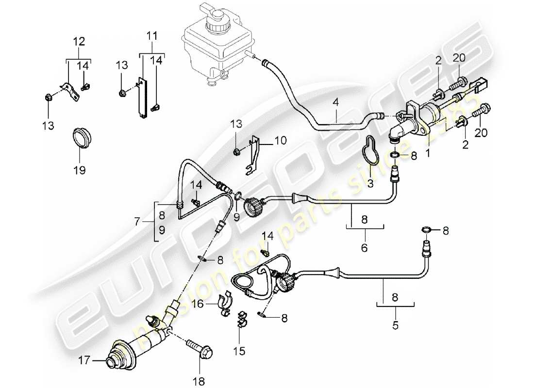 porsche 2004 (cayenne e1 9pa) embrague hidráulico diagrama de piezas