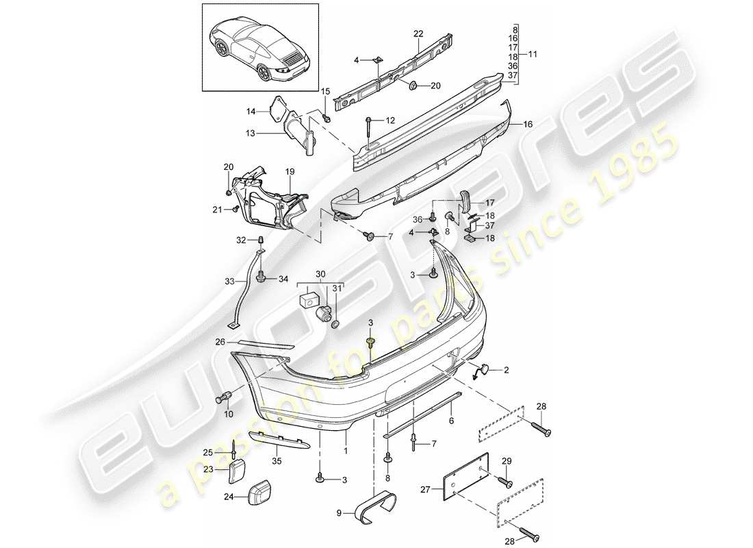 porsche 2011 (997-2) parachoque diagrama de piezas