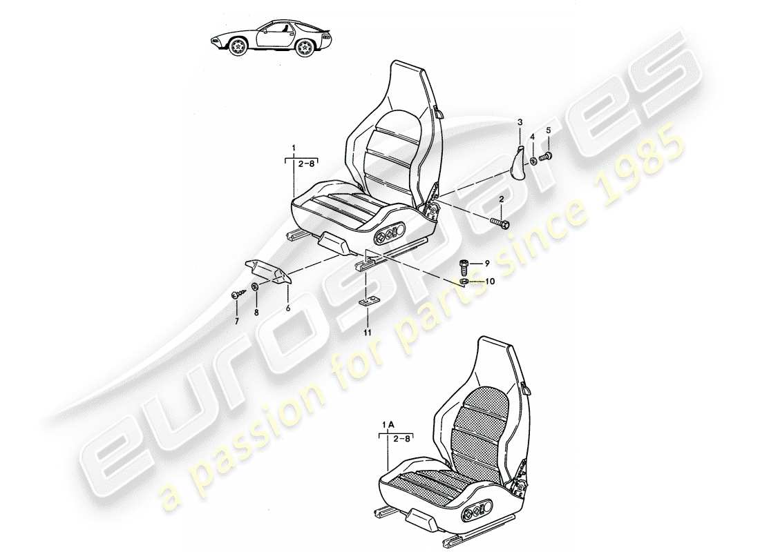 porsche seat 944/968/911/928 (1994) asiento deportivo - completo - d - mj 1985>> - mj 1986 diagrama de piezas