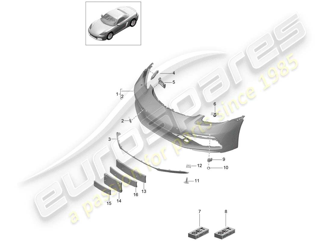 porsche 2020 (718 boxster) diagrama de piezas del parachoques