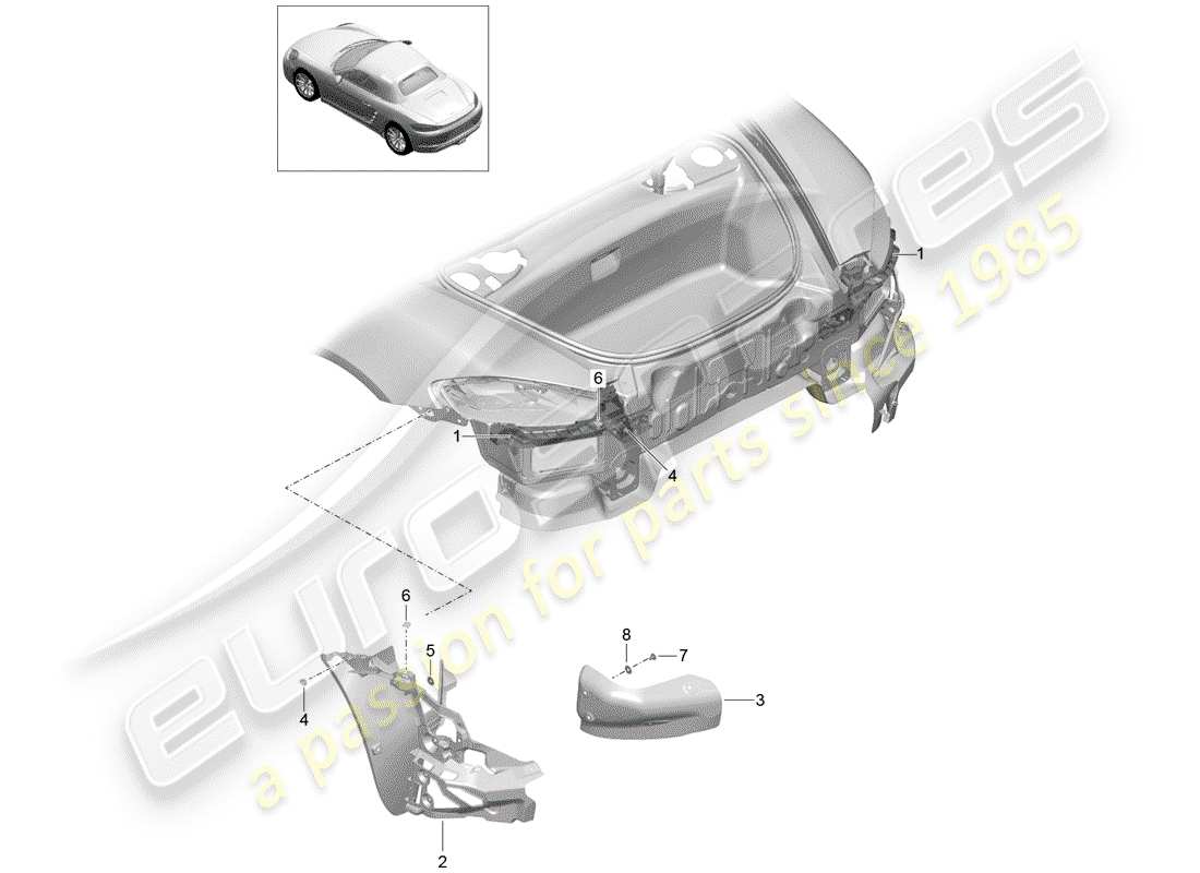 porsche 2020 (718 boxster) diagrama de piezas de sujetadores