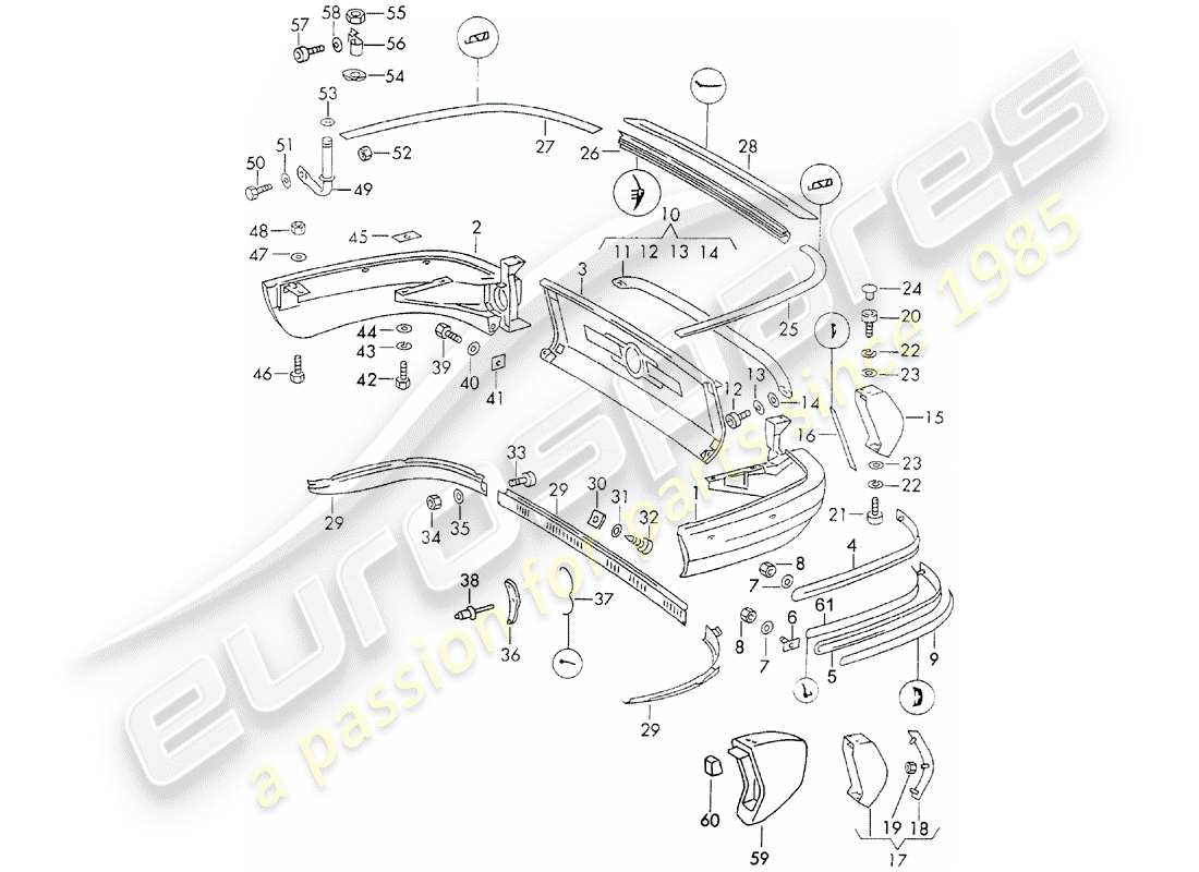 porsche 1973 (911) parachoque diagrama de piezas