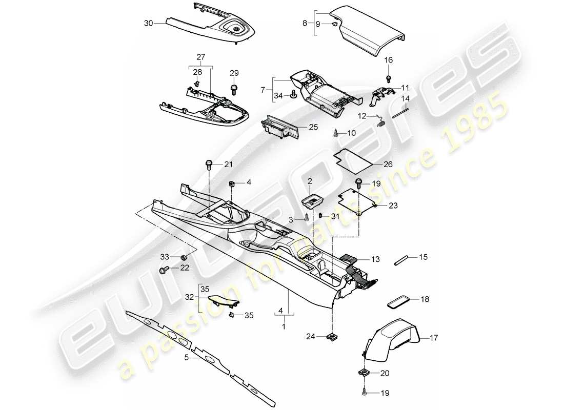 porsche 2011 (997-2) center console diagrama de piezas