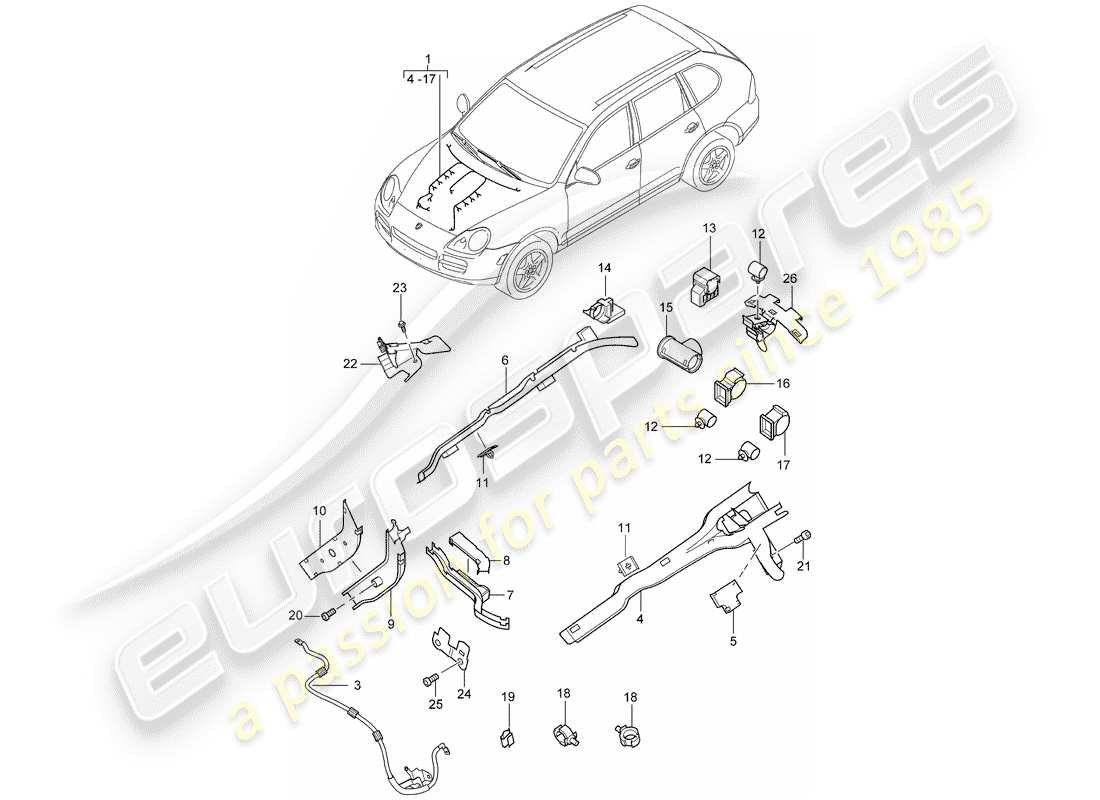 porsche 2004 (cayenne e1 9pa) cableando arneses diagrama de piezas