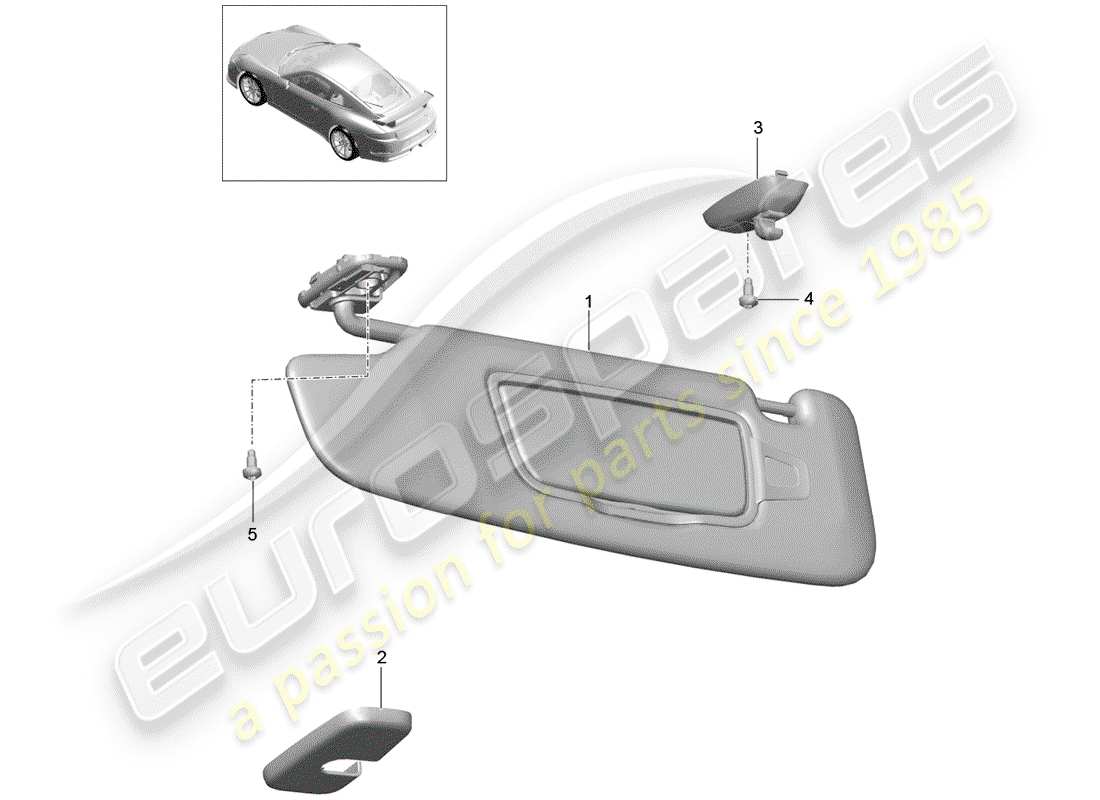 porsche 2016 (991-1 r/gt3/rs) sun vizors diagrama de piezas