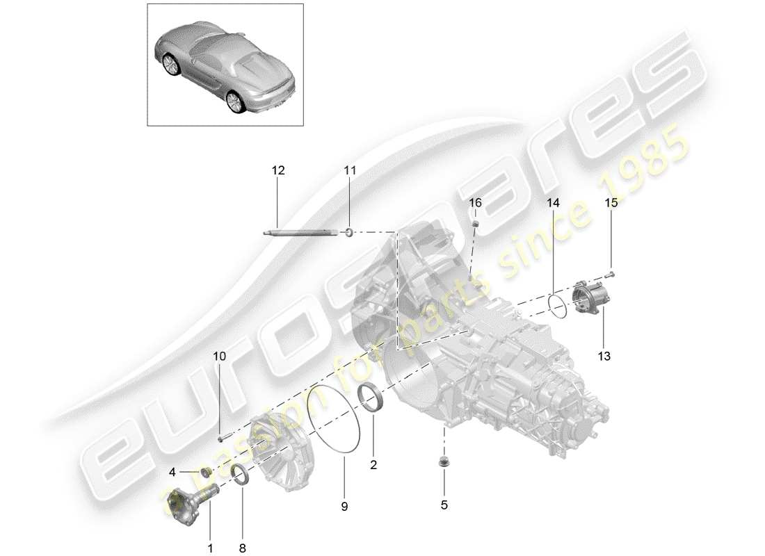 porsche 2016 (981 boxster spyder) diagrama de piezas de la caja de cambios manual