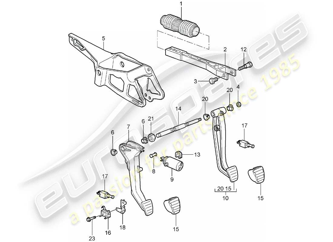 porsche 2005 (997-1) pedales diagrama de piezas