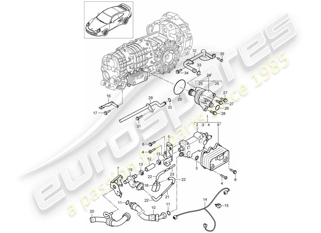 porsche 2012 (997-2 turbo / gt2 rs) gear oil cooler diagrama de piezas