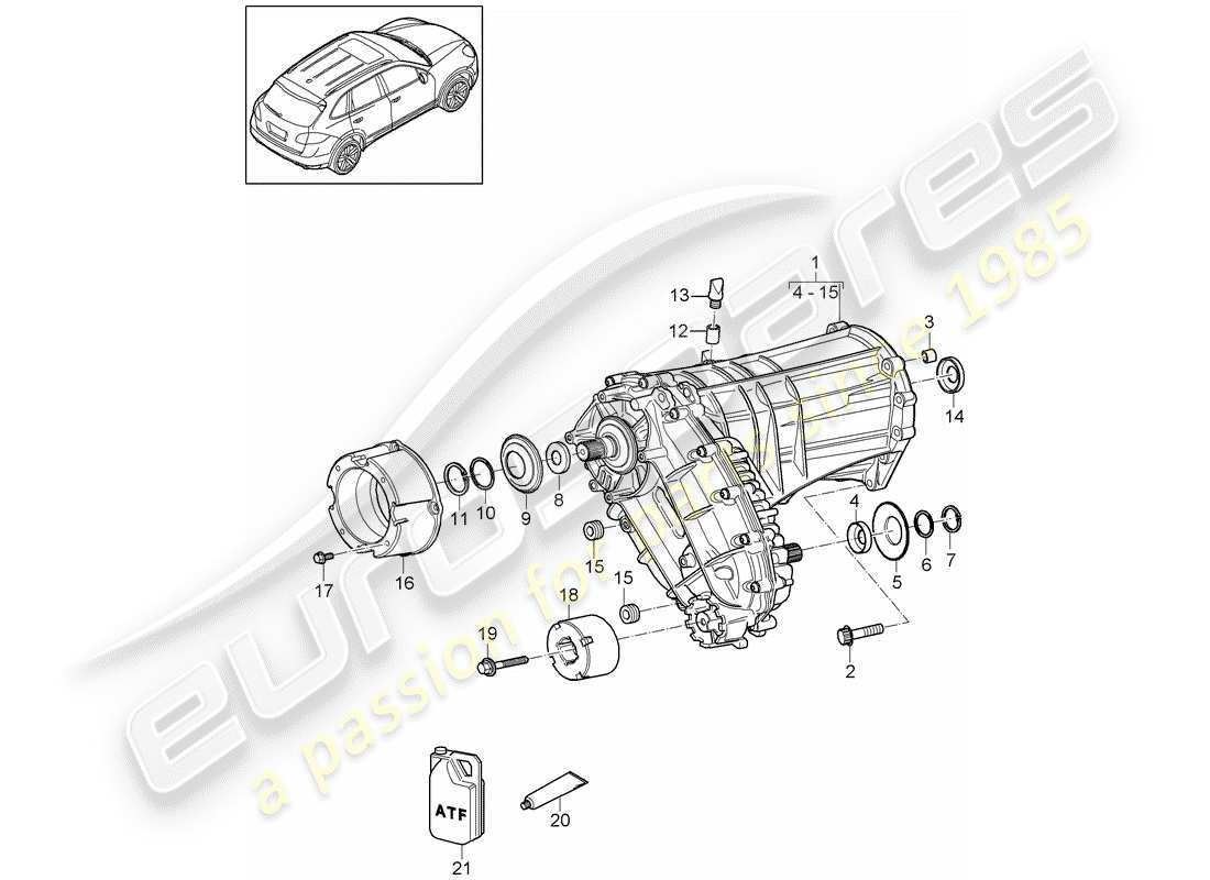 porsche 2016 (cayenne e2 92a) diagrama de piezas de la caja de transferencia