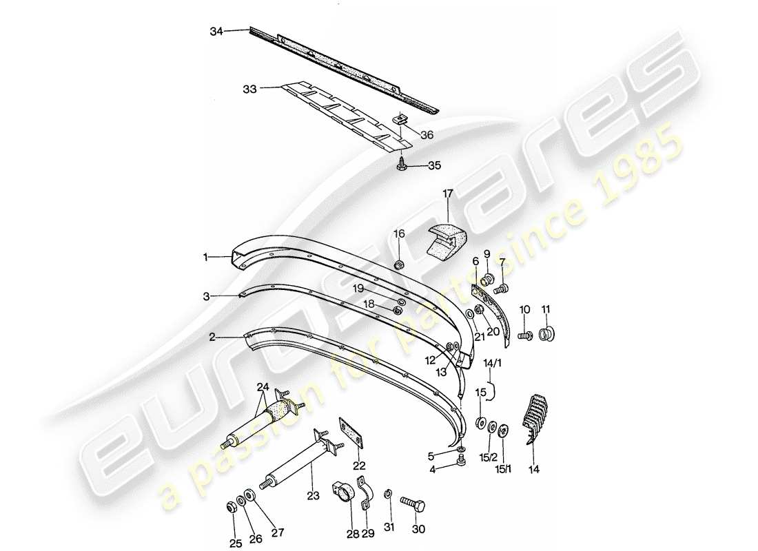 porsche 1974 (911) parachoque diagrama de piezas