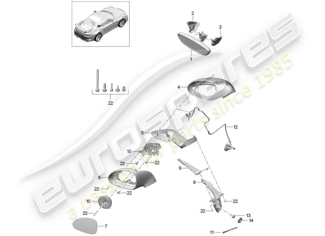 porsche 2016 (991-1 r/gt3/rs) espejo retrovisor interior diagrama de piezas