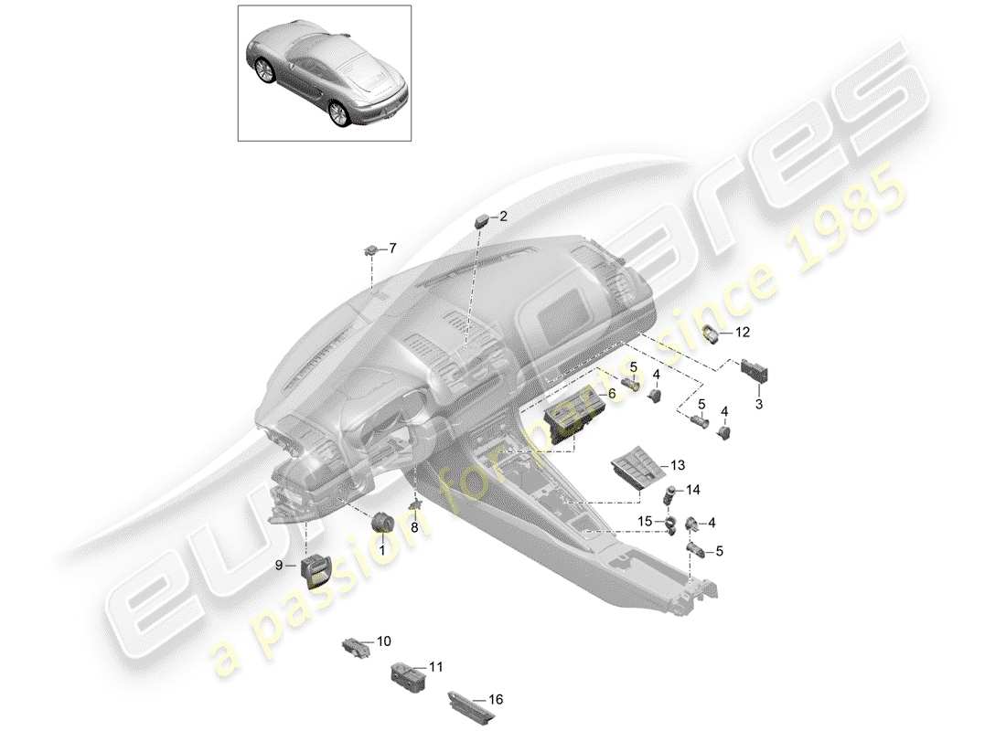 porsche 2015 (981 cayman) switch diagrama de piezas