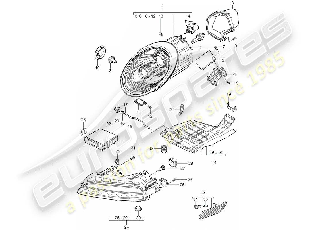 porsche 2007 (997-1 gt3) diagrama de piezas del faro