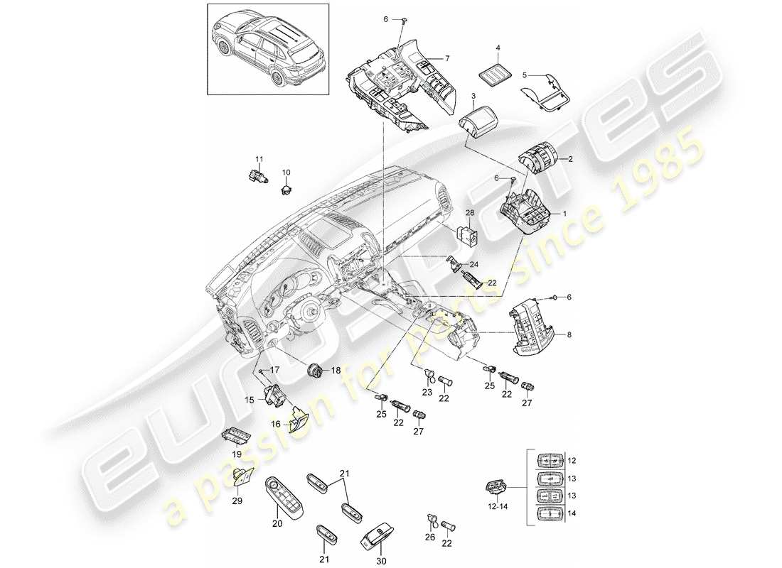 porsche 2013 (cayenne e2 92a) switch diagrama de piezas