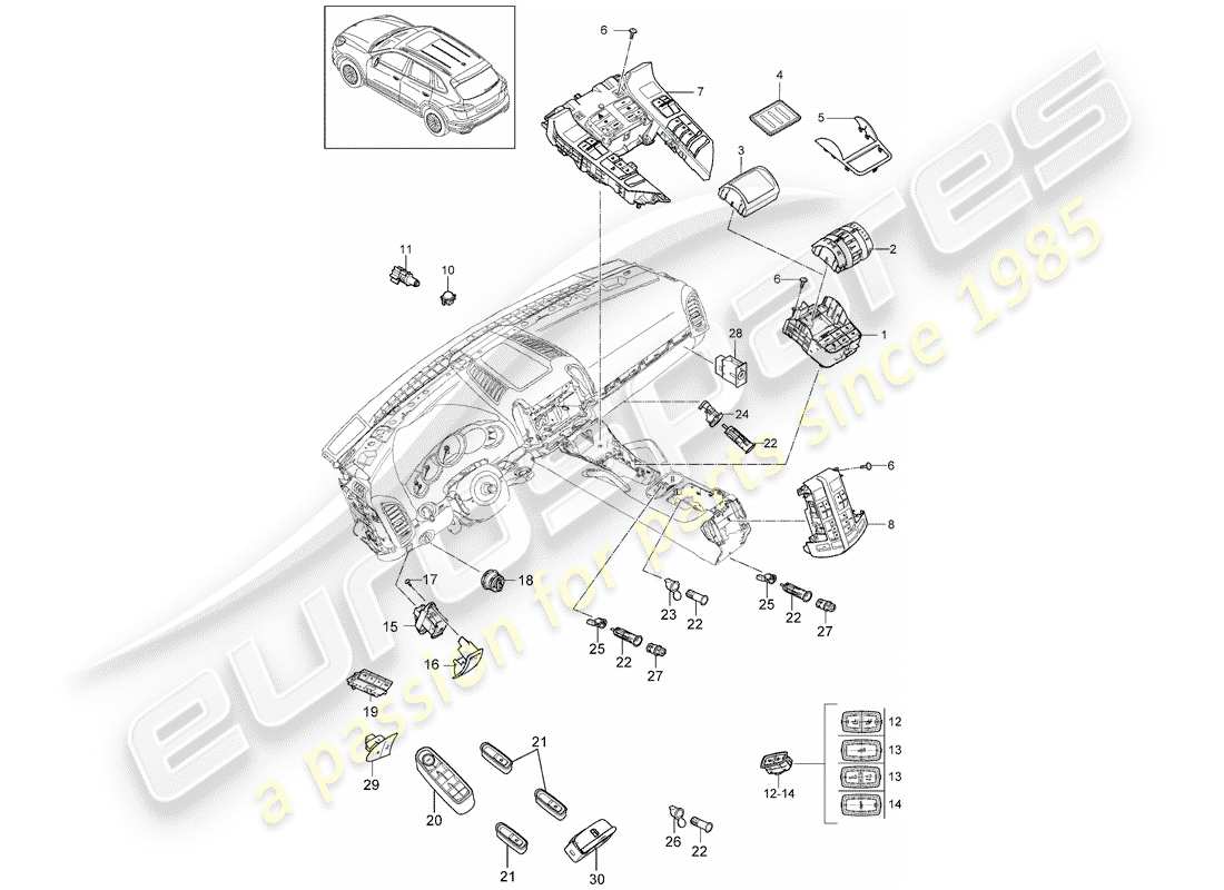 porsche cayenne e2 (2013) diagrama de piezas del interruptor