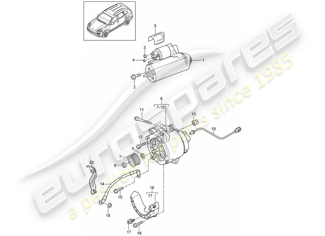 porsche 2016 (cayenne e2 92a) diagrama de piezas del arranque