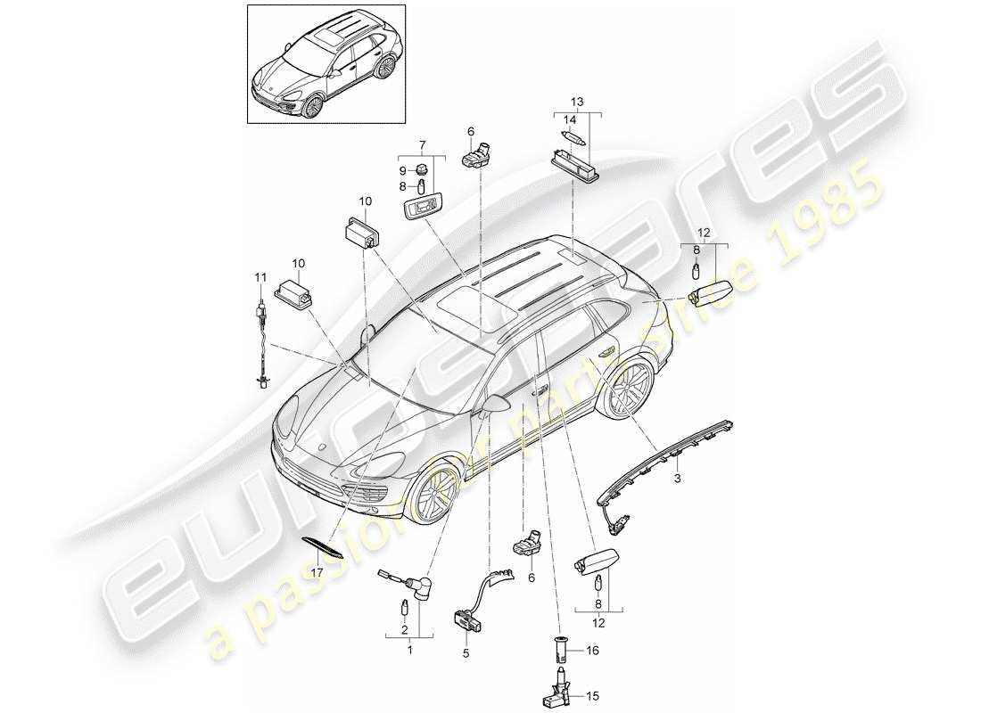 porsche 2016 (cayenne e2 92a) diagrama de piezas de luces interiores