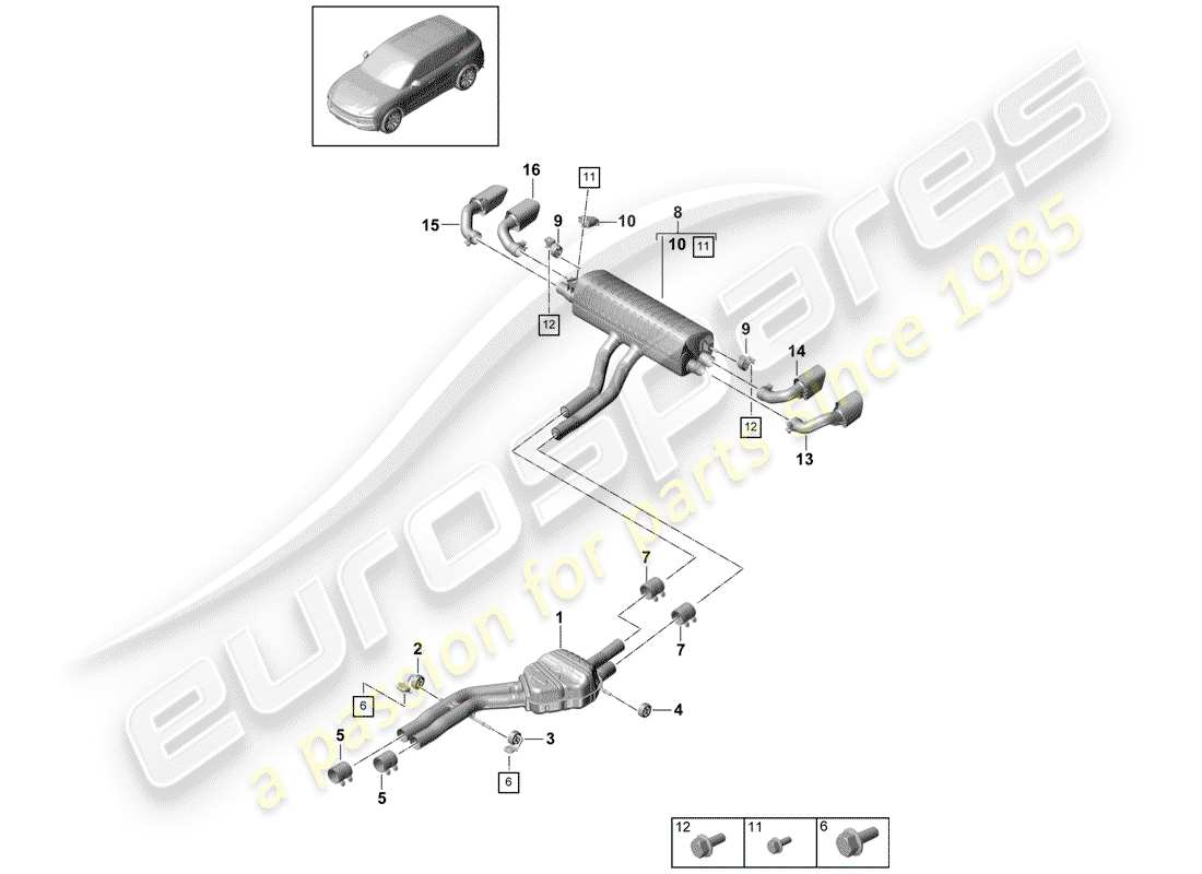 porsche 2019 (cayenne e3 9ya/9yb) sistema de escape diagrama de piezas