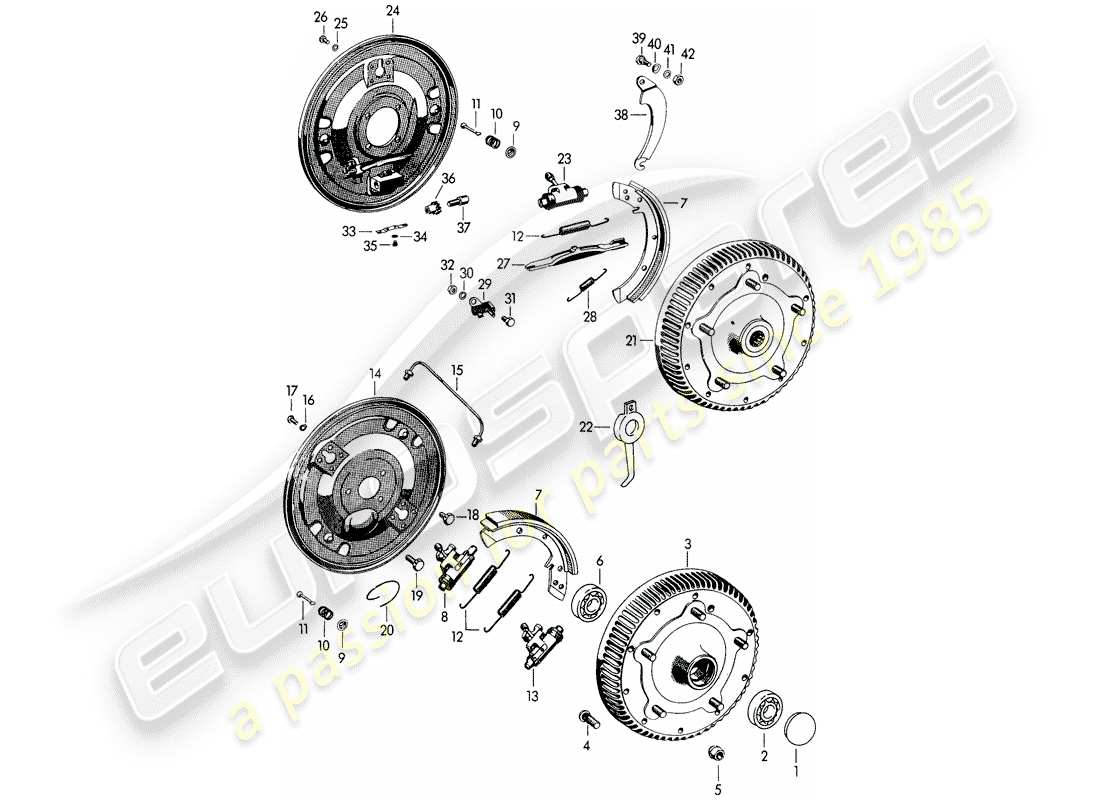 porsche 1954 (356/356a) diagrama de piezas de freno
