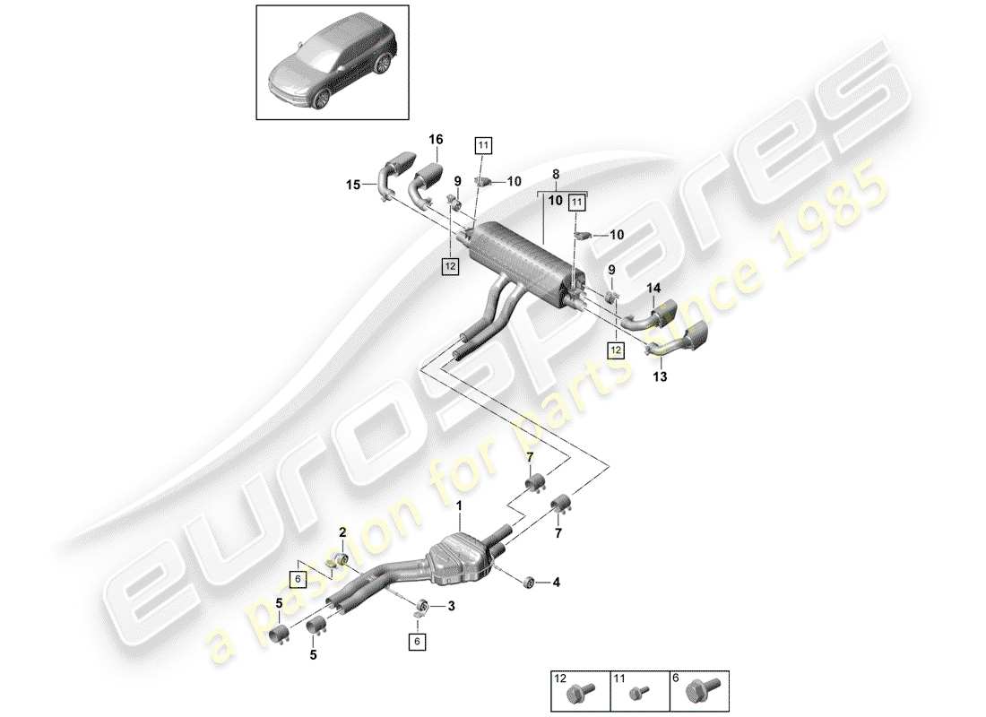 porsche 2020 (cayenne e3 9ya/9yb) diagrama de piezas del sistema de escape