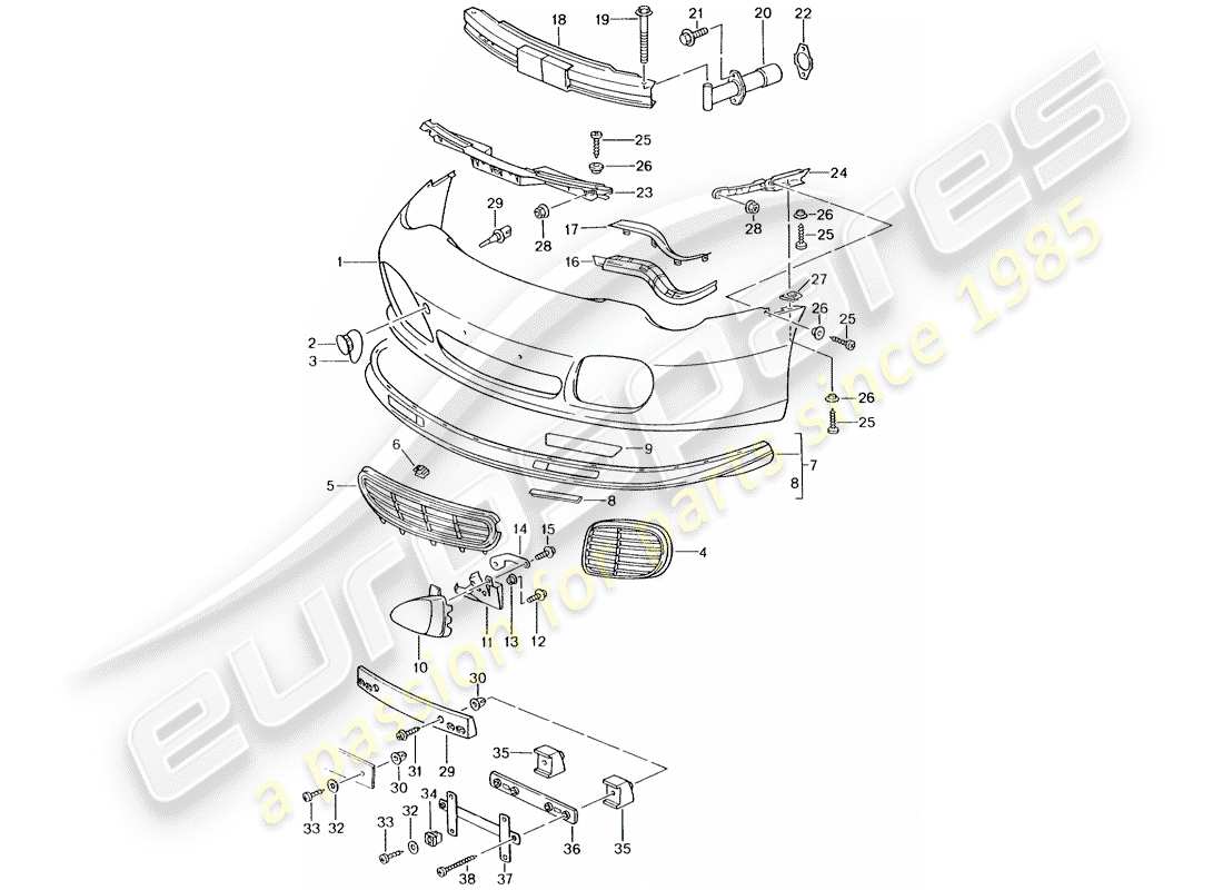 porsche 2004 (996 turbo / gt2) parachoque diagrama de piezas