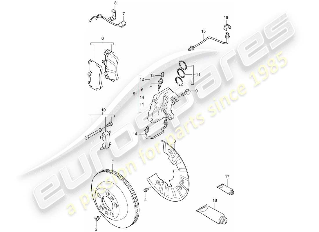 porsche 2004 (cayenne e1 9pa) frenos de disco diagrama de piezas