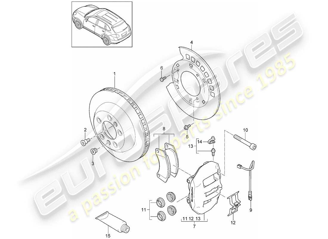 porsche 2016 (cayenne e2 92a) frenos de disco diagrama de piezas