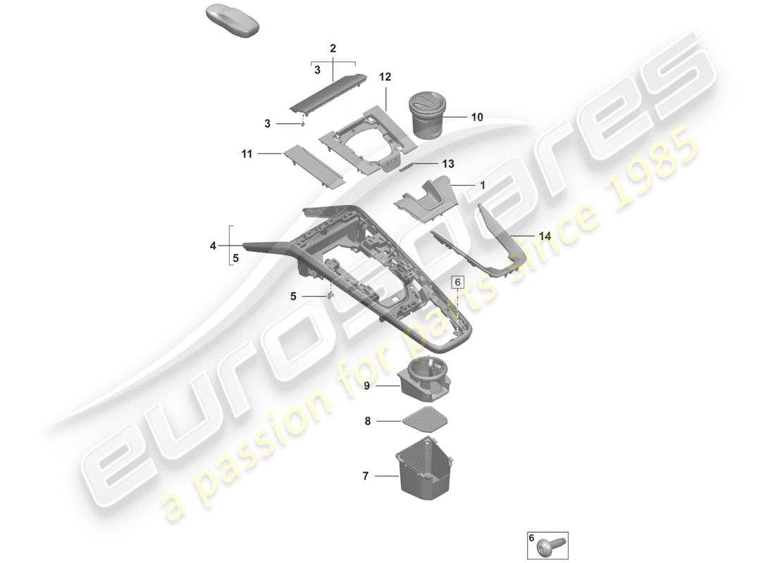 porsche 2019 (992-1) center console diagrama de piezas