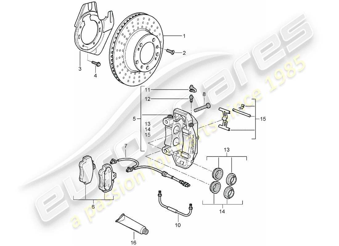 porsche 2005 (997-1) frenos de disco diagrama de piezas