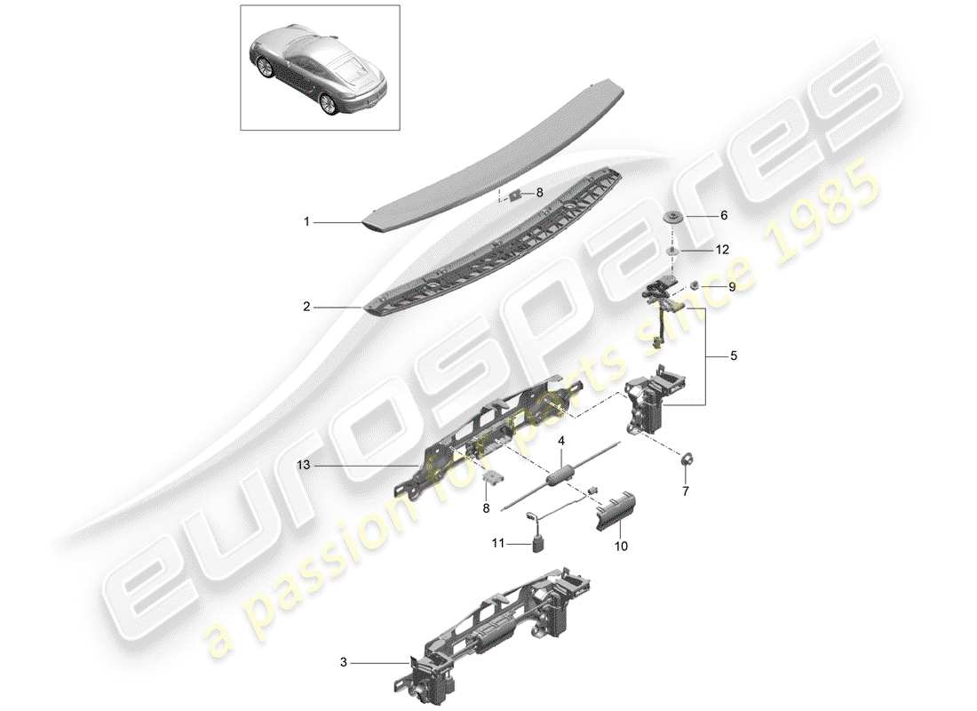 porsche cayman 981 (2015) diagrama de piezas del spoiler trasero