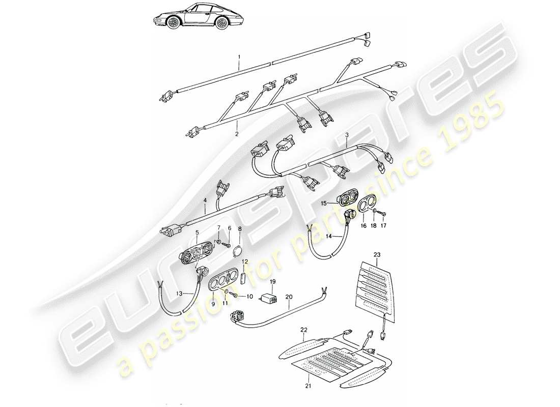 porsche seat 944/968/911/928 (1997) arneses de cableado - interruptor - calentador de asiento - asiento delantero - d - mj 1994>> - mj 1998 diagrama de piezas