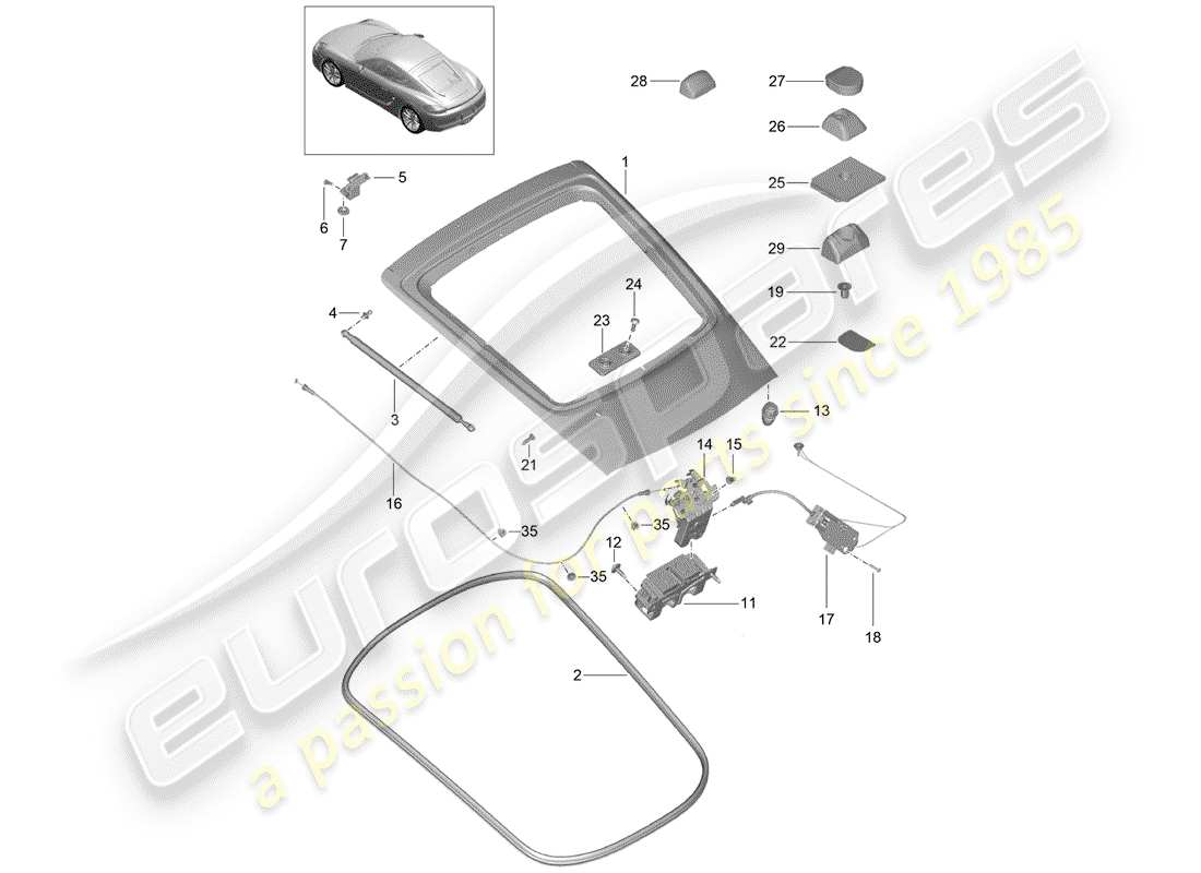 porsche cayman 981 (2015) diagrama de piezas de la cubierta