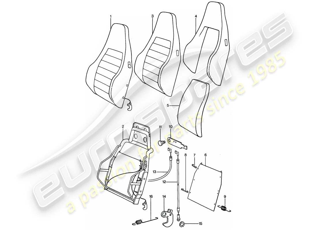porsche 1976 (911) asiento deportivo - respaldo - piezas individuales diagrama de piezas