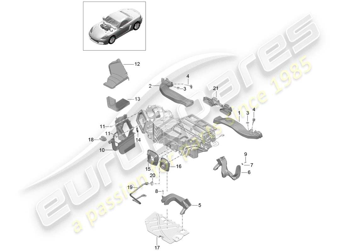 porsche 2020 (718 boxster) diagrama de piezas del conducto de aire