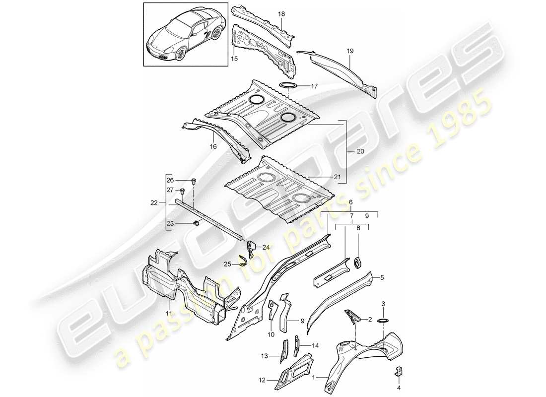 porsche 2010 (987 cayman) diagrama de piezas del extremo trasero