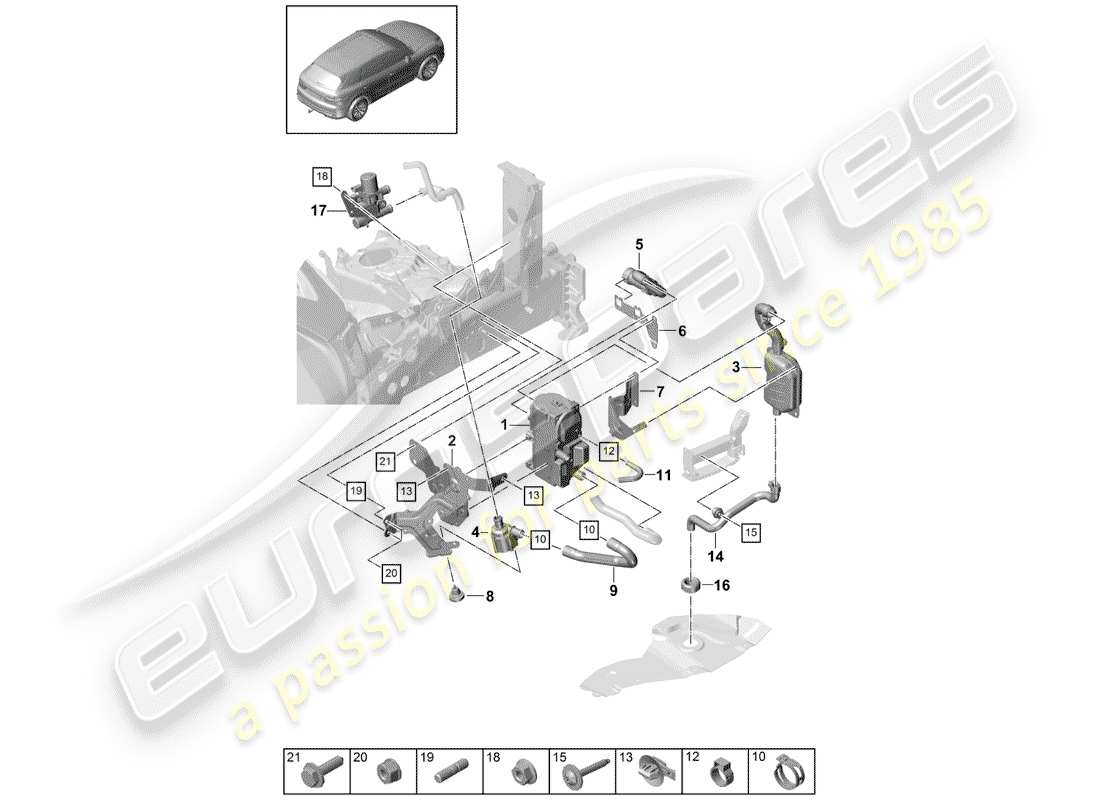 porsche 2020 (cayenne e3 9ya/9yb) diagrama de piezas del calentador adicional