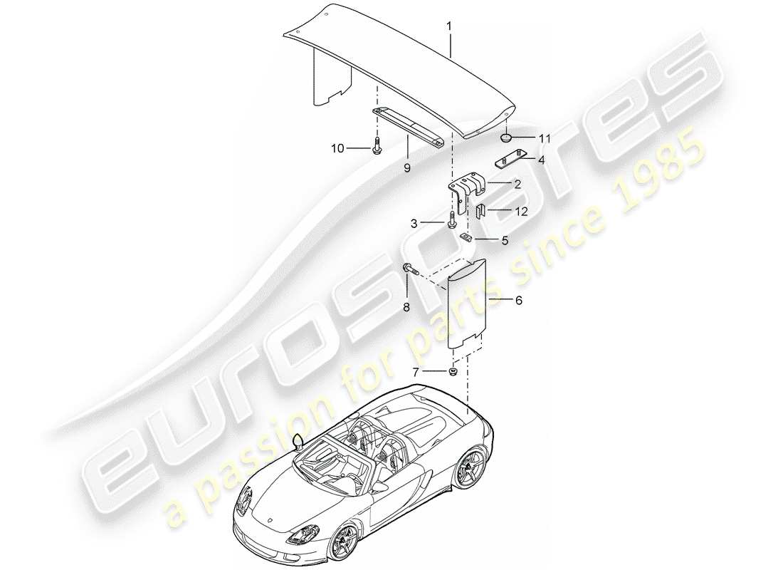 porsche 2006 (carrera gt) diagrama de piezas del spoiler trasero