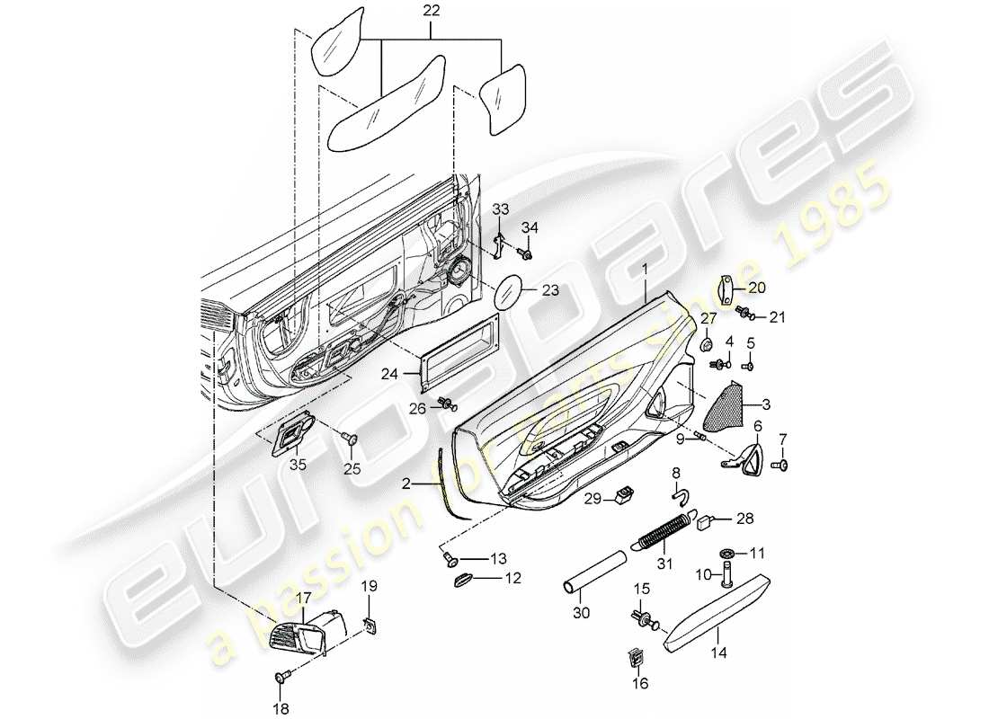 porsche 2004 (carrera gt) diagrama de piezas del panel de puerta