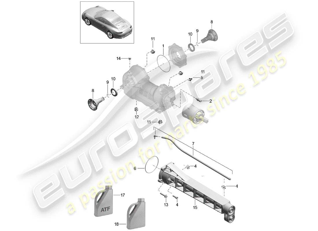 porsche 2015 (991-1) diagrama de piezas del diferencial del eje delantero