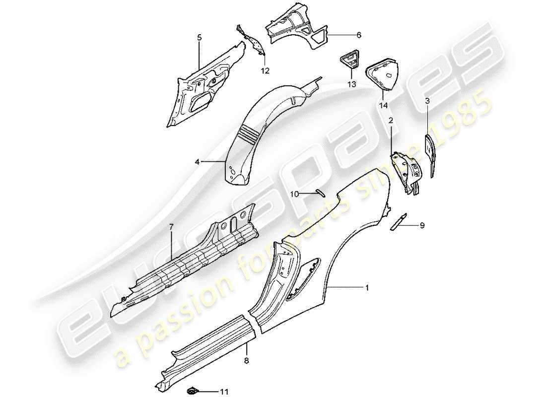 porsche 2007 (987 boxster) panel lateral diagrama de piezas