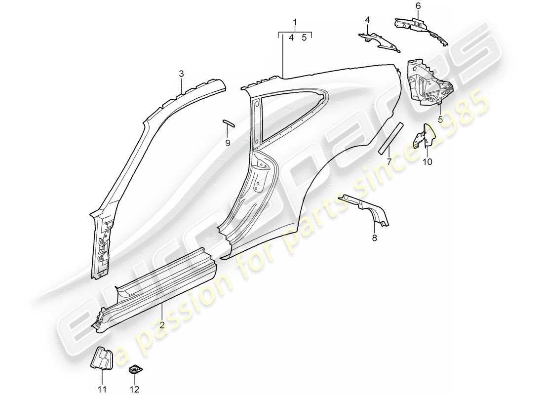 porsche 2005 (997-1) panel lateral diagrama de piezas
