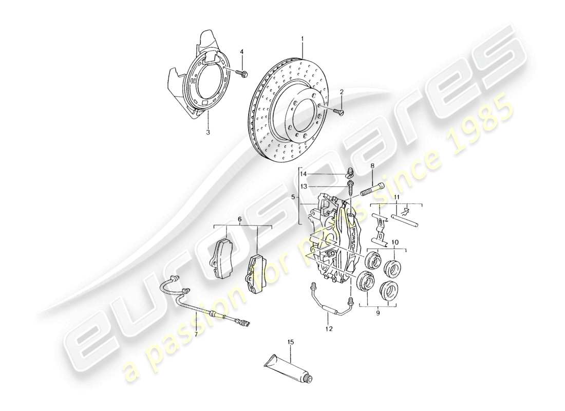 porsche 2002 (986 boxster) freno de disco eje trasero diagrama de piezas