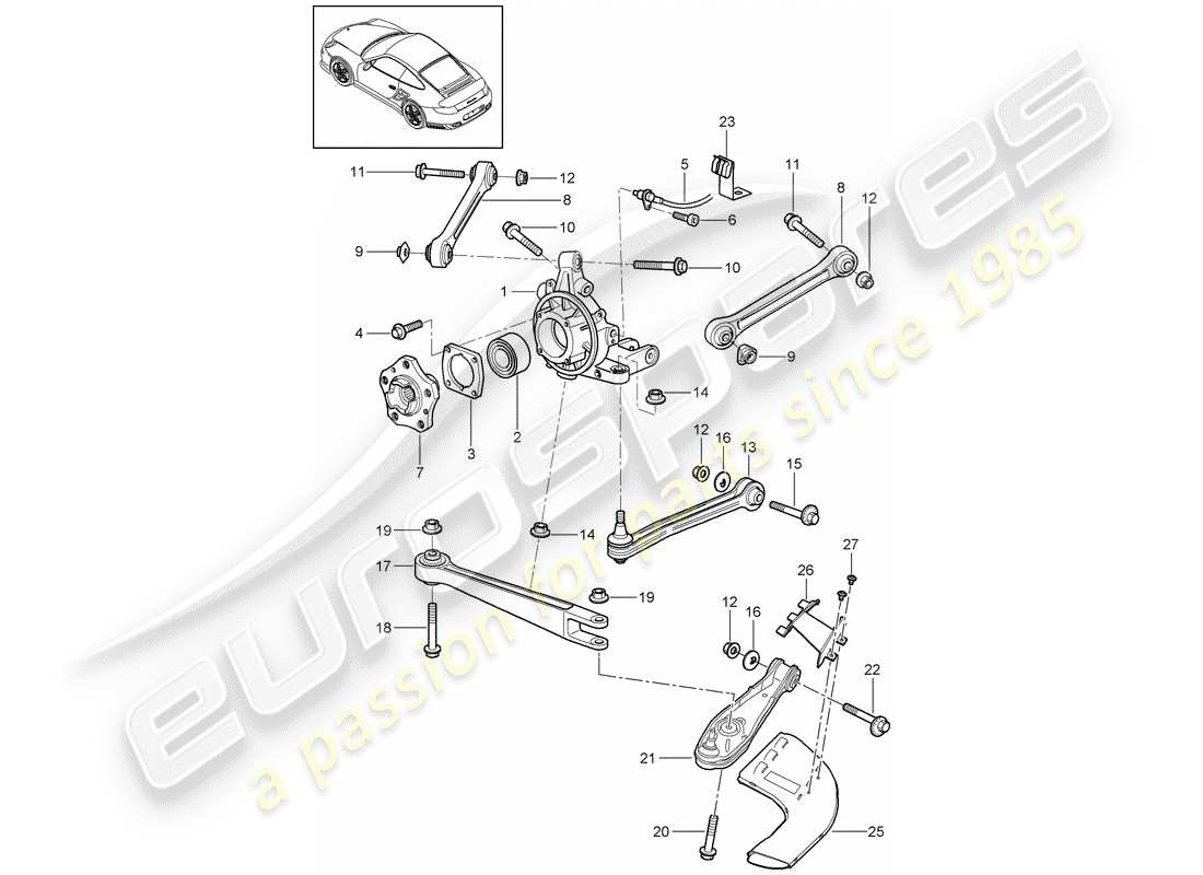 porsche 911 t/gt2rs (2013) diagrama de piezas del eje trasero