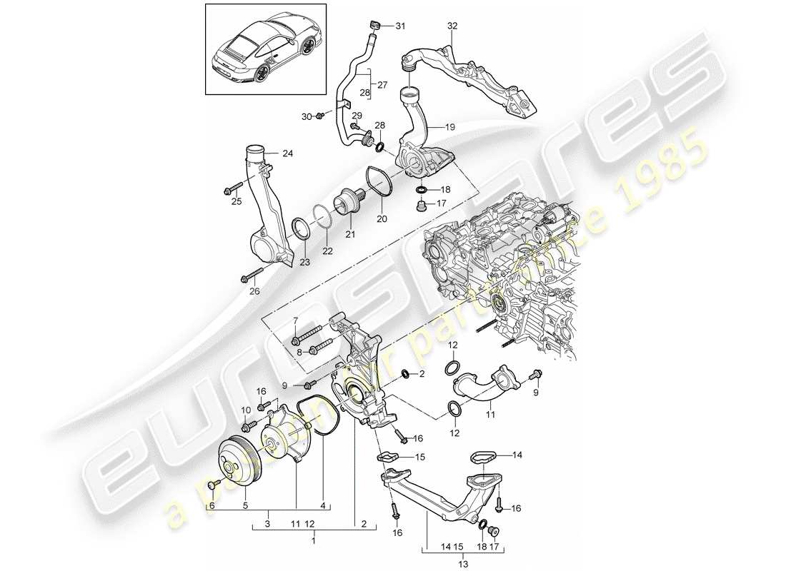 porsche 2013 (997-2 turbo / gt2 rs) diagrama de piezas de la bomba de agua