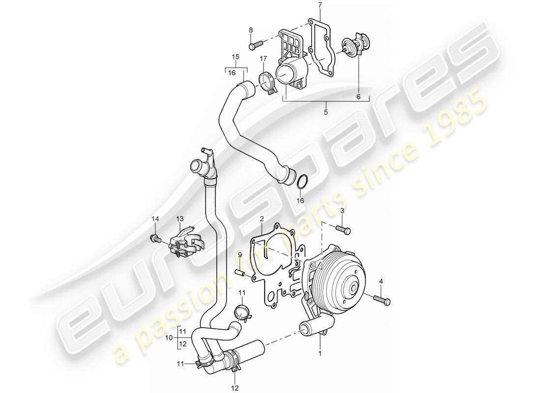 porsche 2005 (997-1) bomba de agua diagrama de piezas