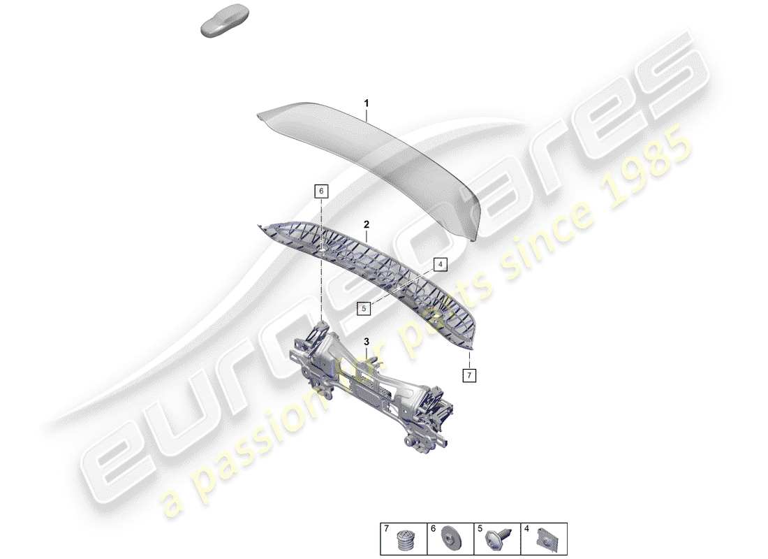 porsche 2020 (718 boxster spyder) diagrama de piezas del spoiler trasero