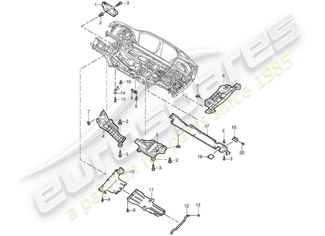 porsche 2004 (cayenne e1 9pa) revestimiento de bajos diagrama de piezas