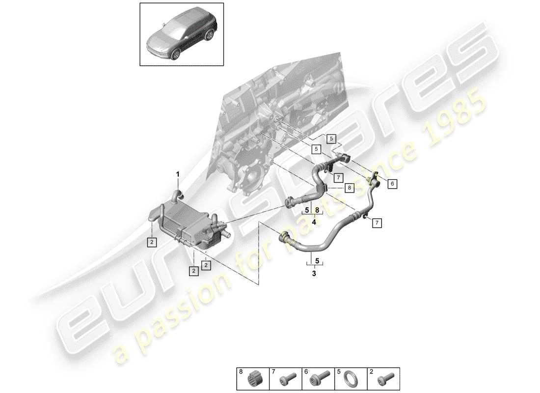 porsche 2018 (cayenne e3 9ya/9yb) 8-speed caja de cambios automática diagrama de piezas